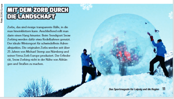 Snow Zorbing - Artikel in der Leipziger Volkszeitung